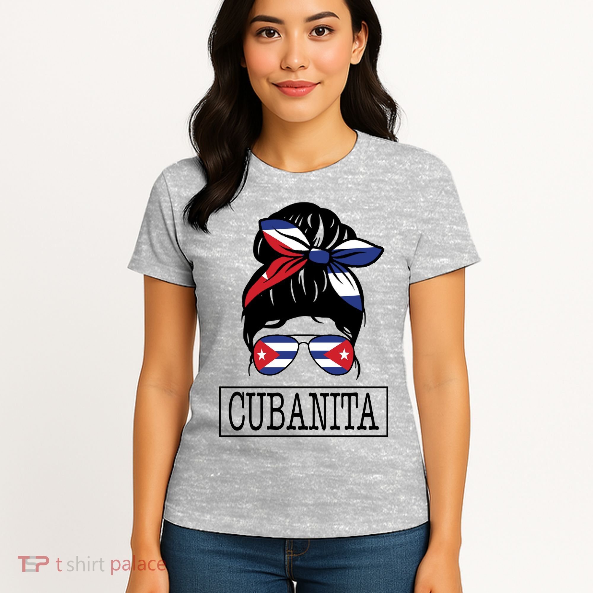 Cubanita Messy Bun Cuban Flag Cuba Women's T-Shirt