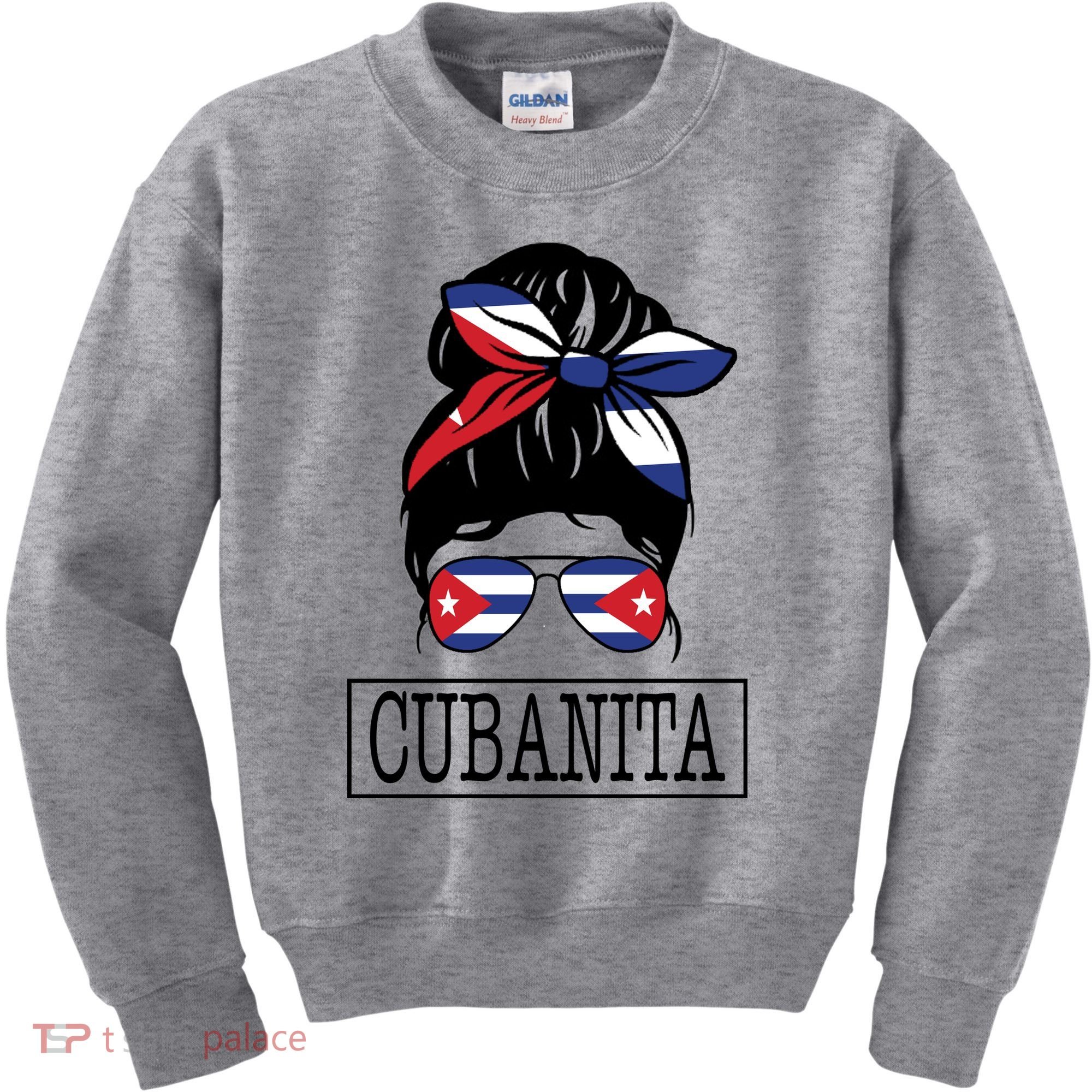 Cubanita Messy Bun Cuban Flag Cuba Kids Sweatshirt