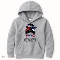 Cubanita Messy Bun Cuban Flag Cuba Kids Hoodie thumb 0