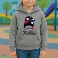 Cubanita Messy Bun Cuban Flag Cuba Kids Hoodie thumb 3