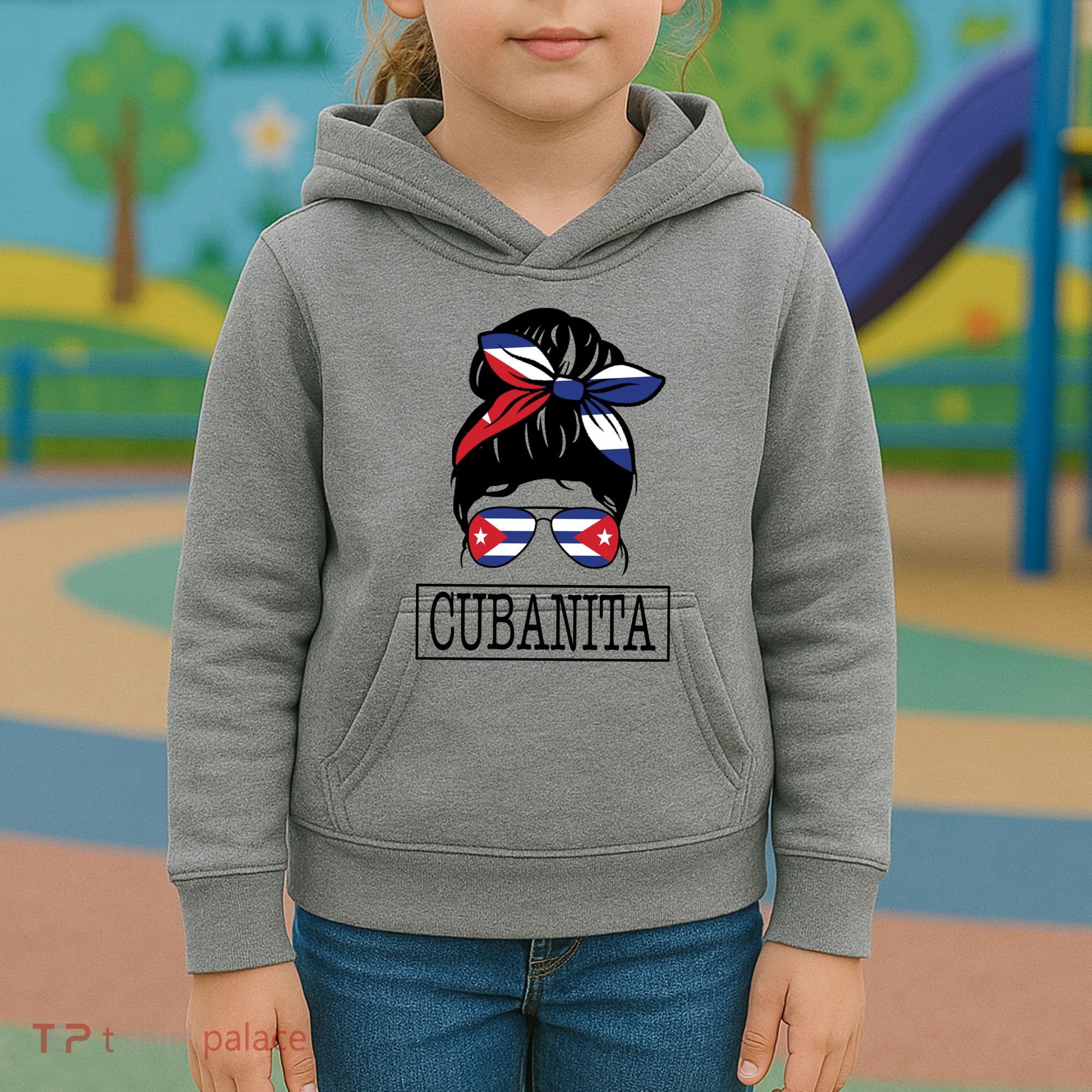 Cubanita Messy Bun Cuban Flag Cuba Kids Hoodie