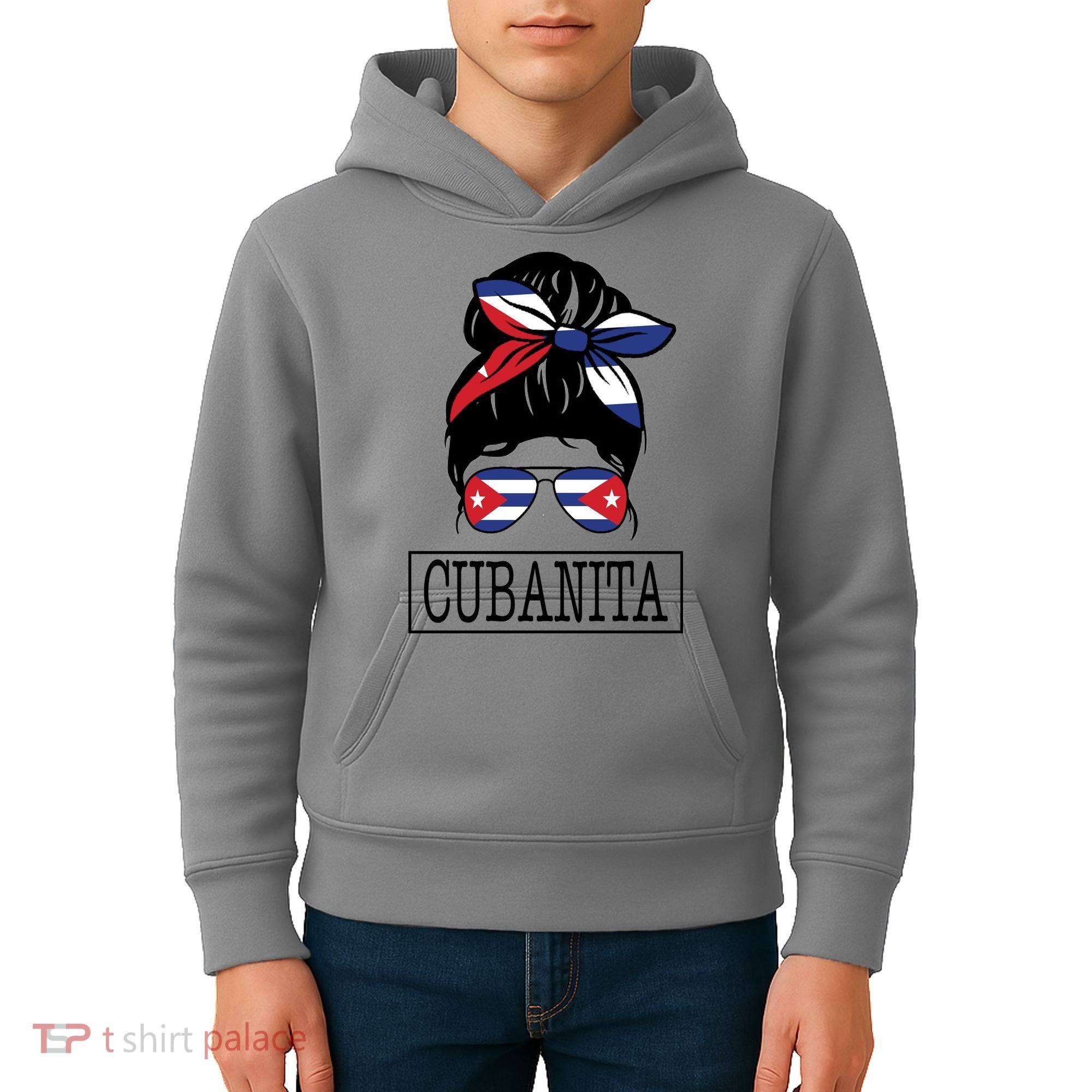 Cubanita Messy Bun Cuban Flag Cuba Kids Hoodie