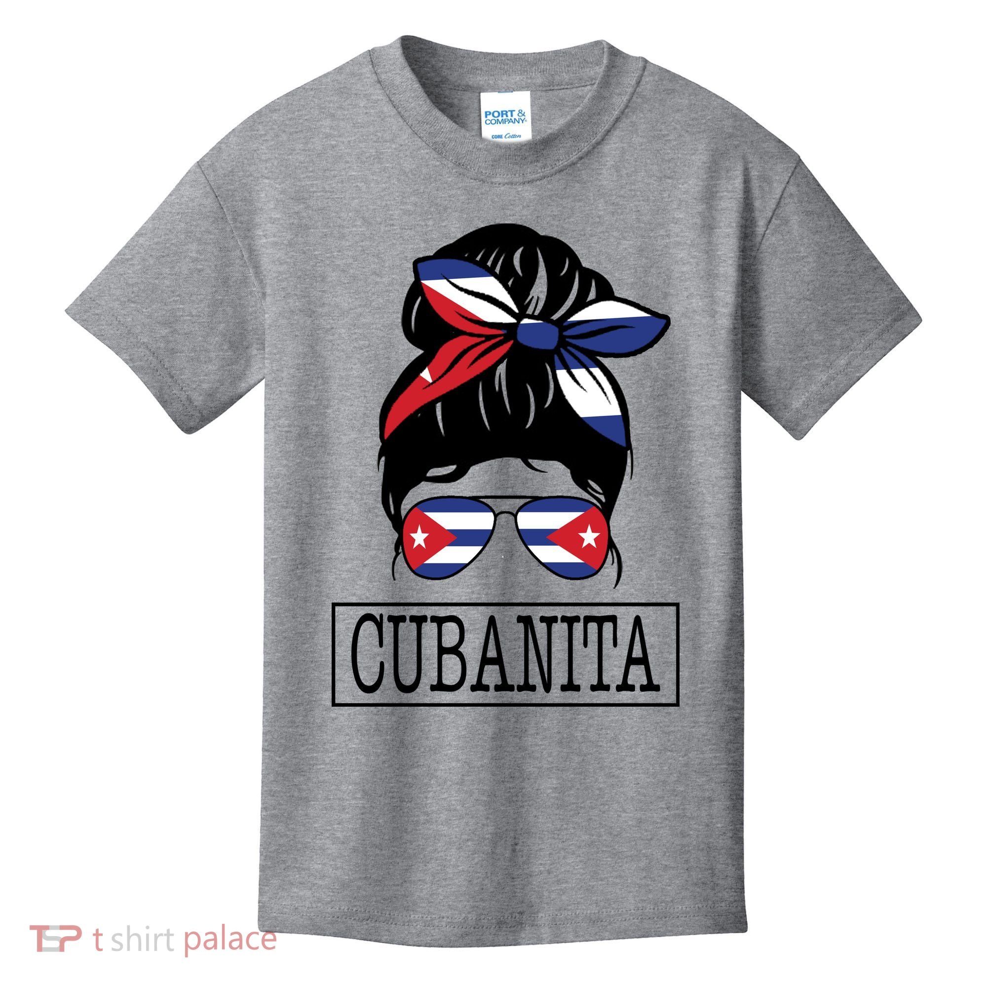Cubanita Messy Bun Cuban Flag Cuba Kids T-Shirt