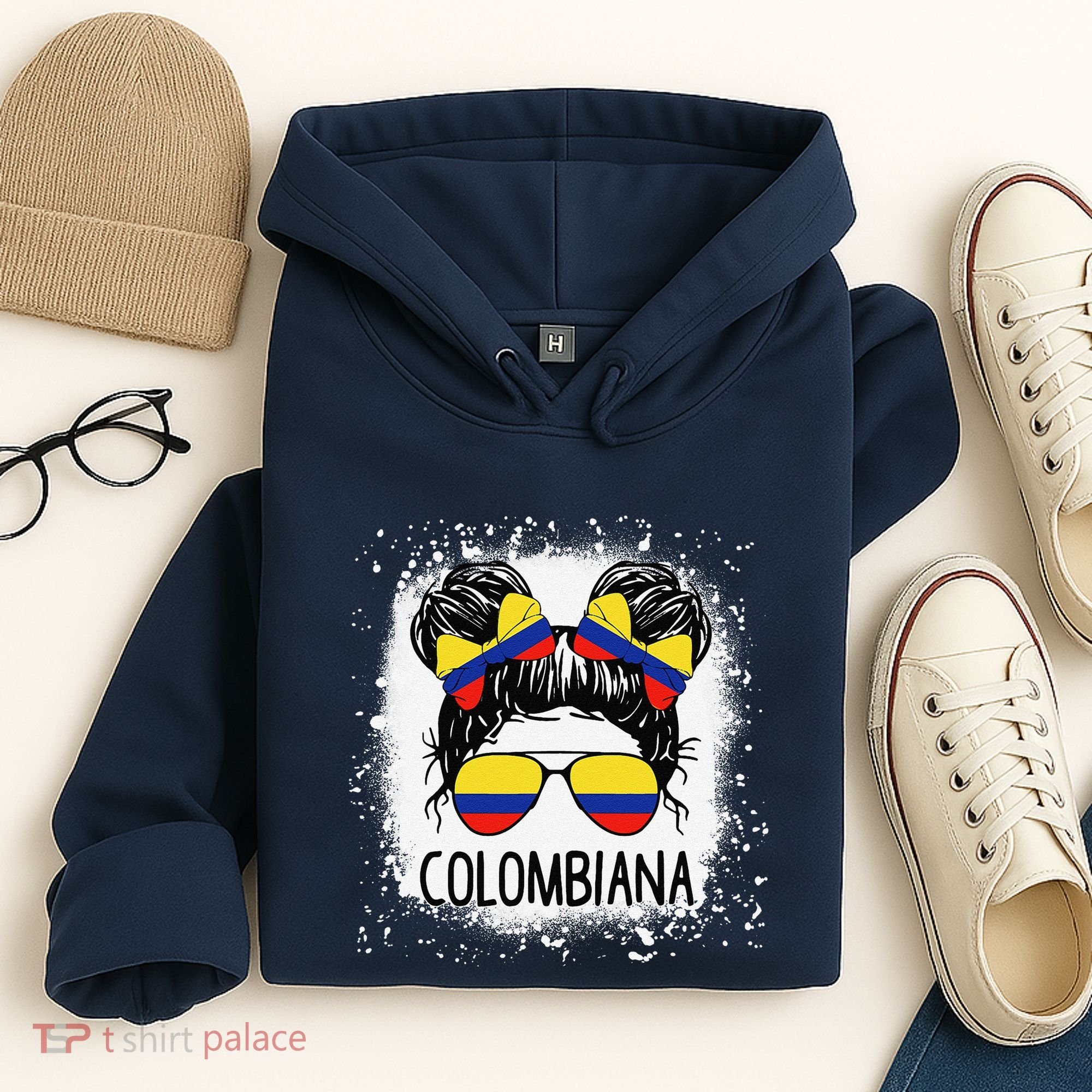 Colombian Messy Bun Patriotic Colombia Pride Hoodie