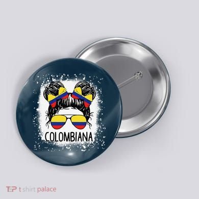 Colombian Messy Bun Patriotic Colombia Pride Button
