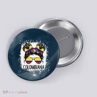 Colombian Messy Bun Patriotic Colombia Pride Button thumb 0