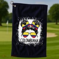 Colombian Messy Bun Patriotic Colombia Pride Golf Towel thumb 1