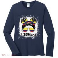 Colombian Messy Bun Patriotic Colombia Pride Women's Long Sleeve Shirt thumb 0