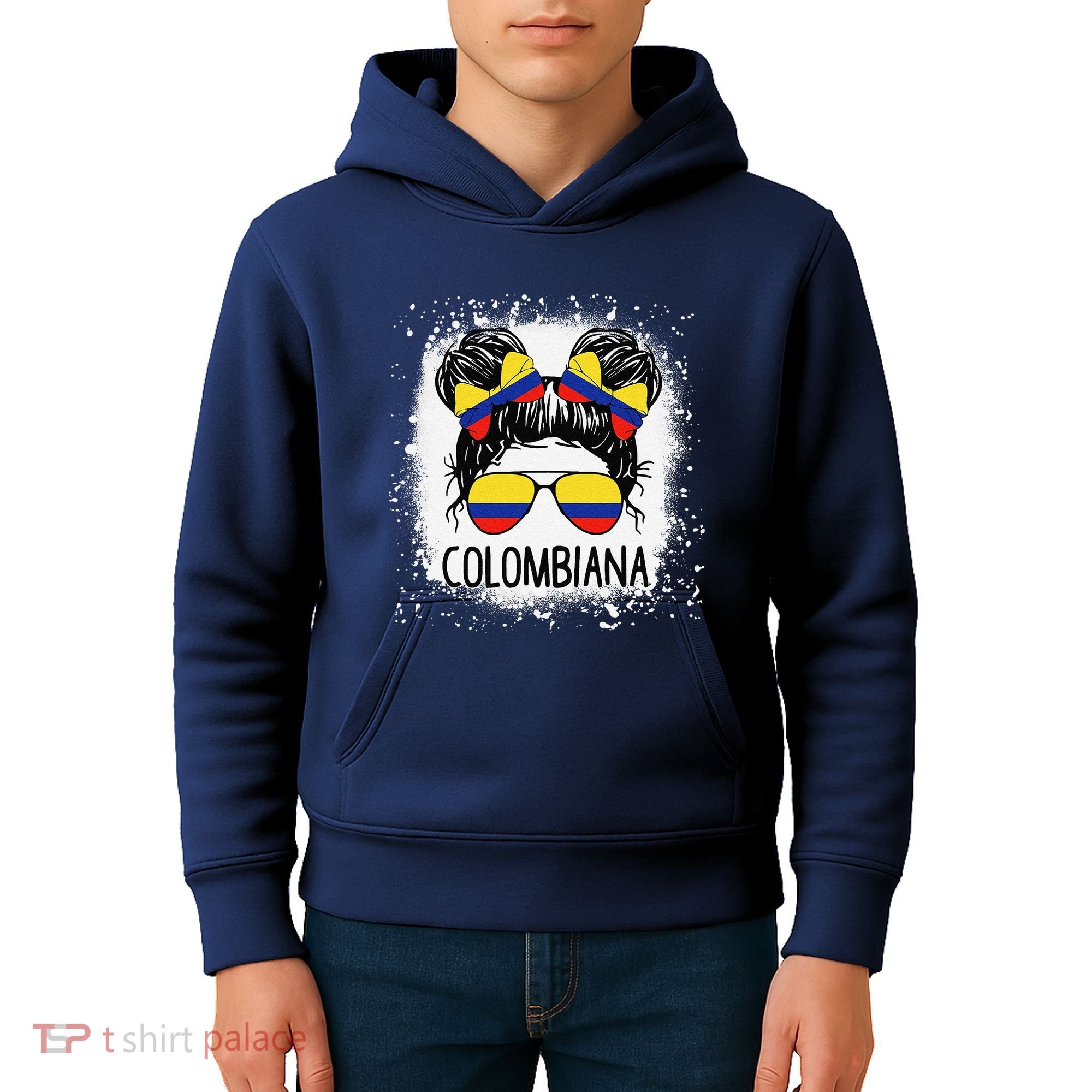 Colombian Messy Bun Patriotic Colombia Pride Kids Hoodie