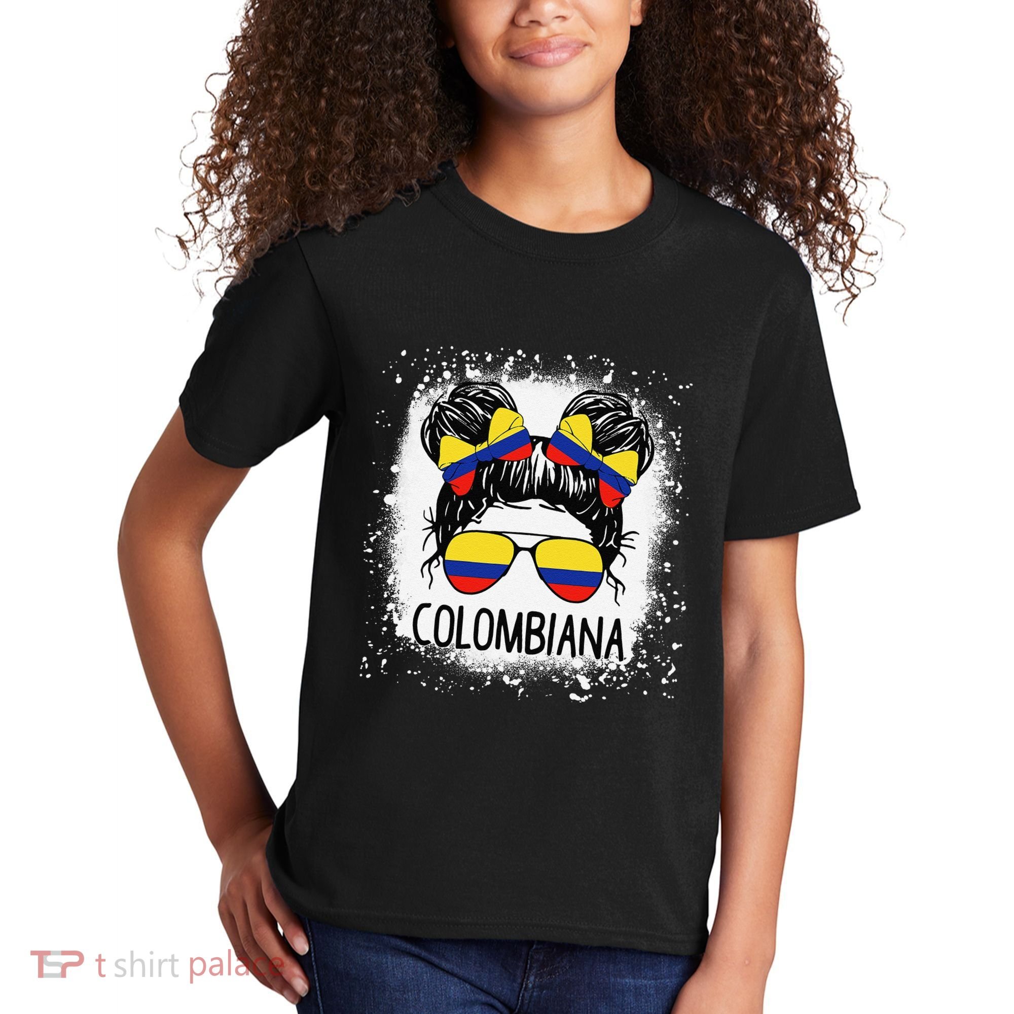 Colombian Messy Bun Patriotic Colombia Pride Kids T-Shirt