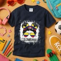 Colombian Messy Bun Patriotic Colombia Pride Kids T-Shirt thumb 3