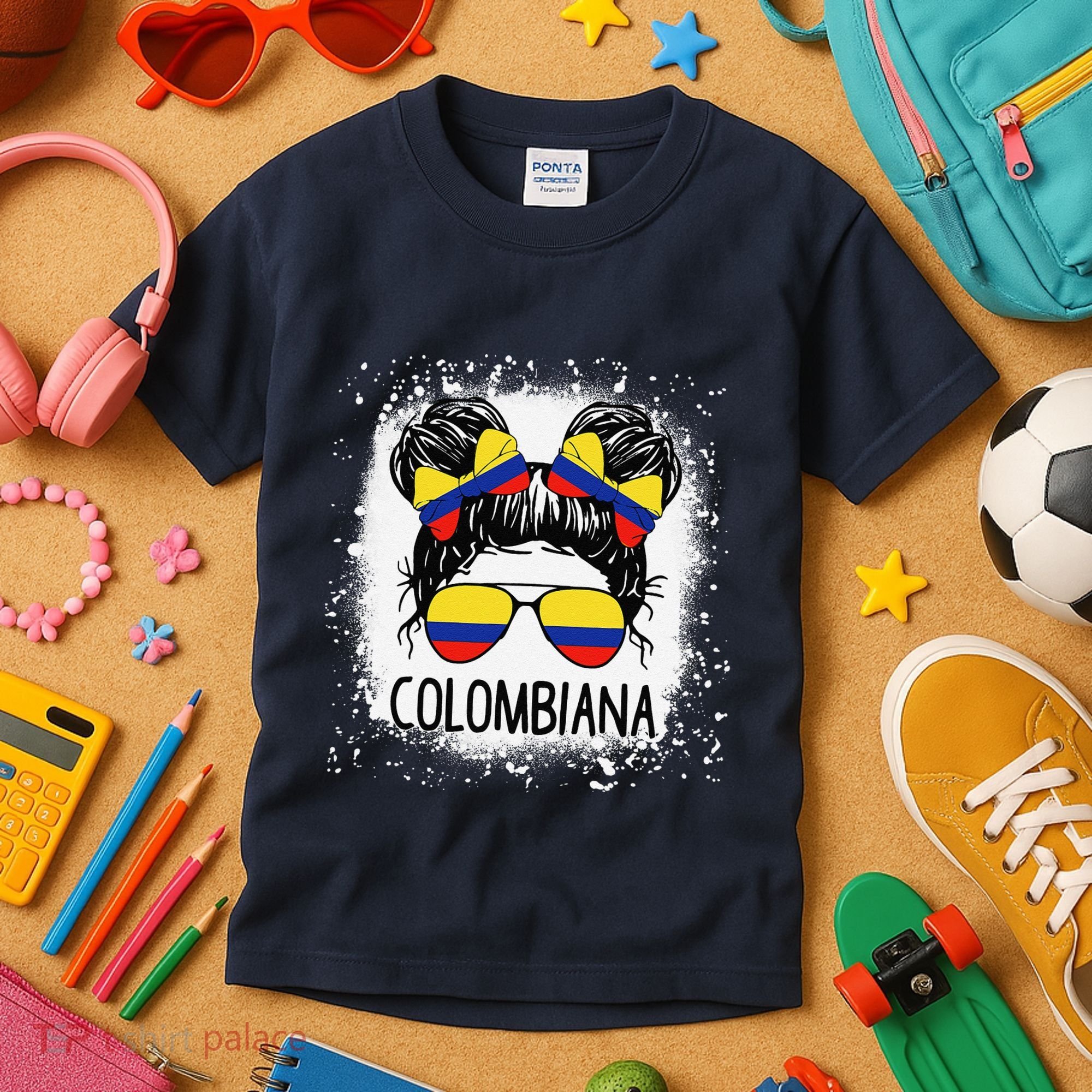 Colombian Messy Bun Patriotic Colombia Pride Kids T-Shirt