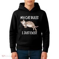 Cute My Cat Clothing My Cat Rules I Just Exist Kids Hoodie thumb 4