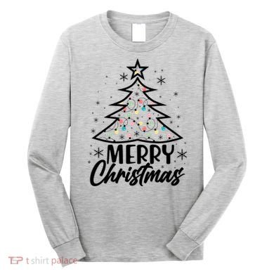 Cute Merry Christmas Tree Outline Long Sleeve Shirt