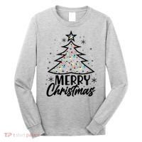 Cute Merry Christmas Tree Outline Long Sleeve Shirt thumb 0