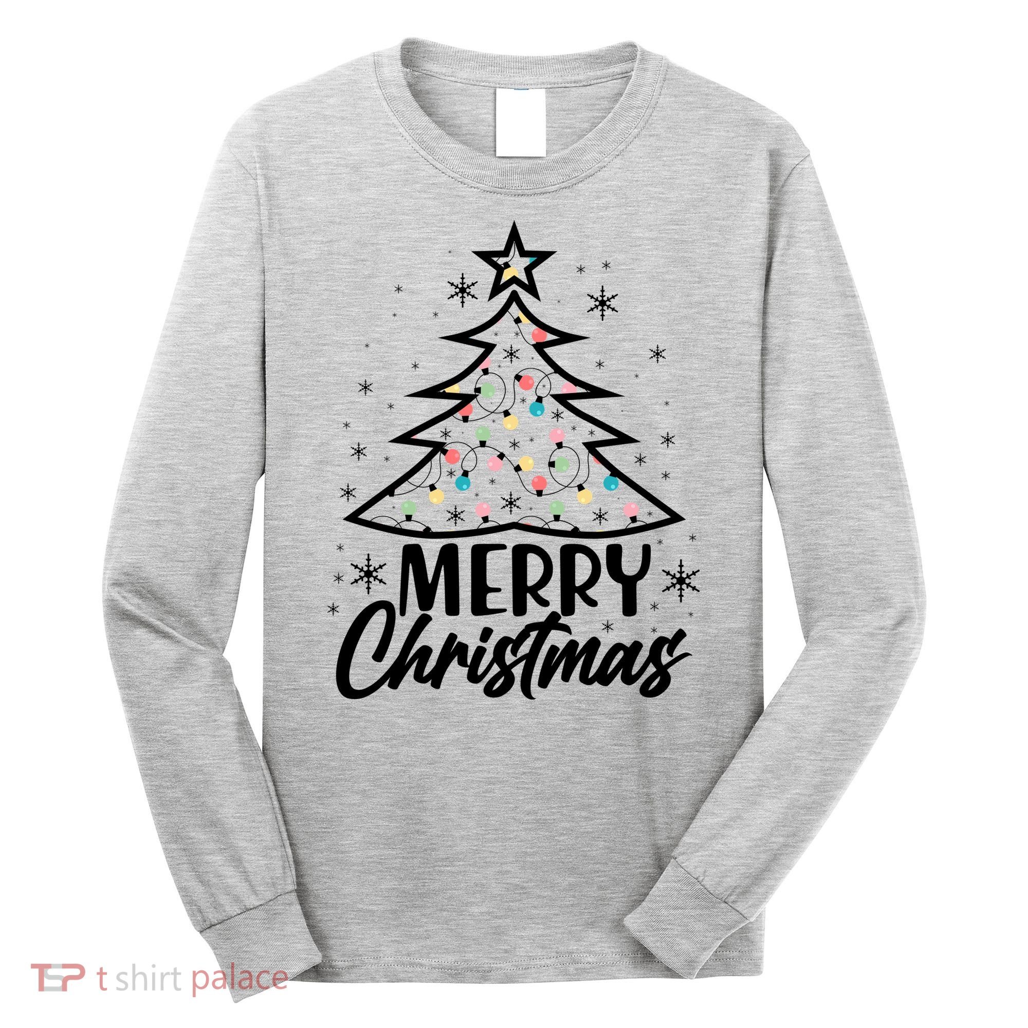Cute Merry Christmas Tree Outline Long Sleeve Shirt