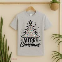 Cute Merry Christmas Tree Outline T-Shirt thumb 2