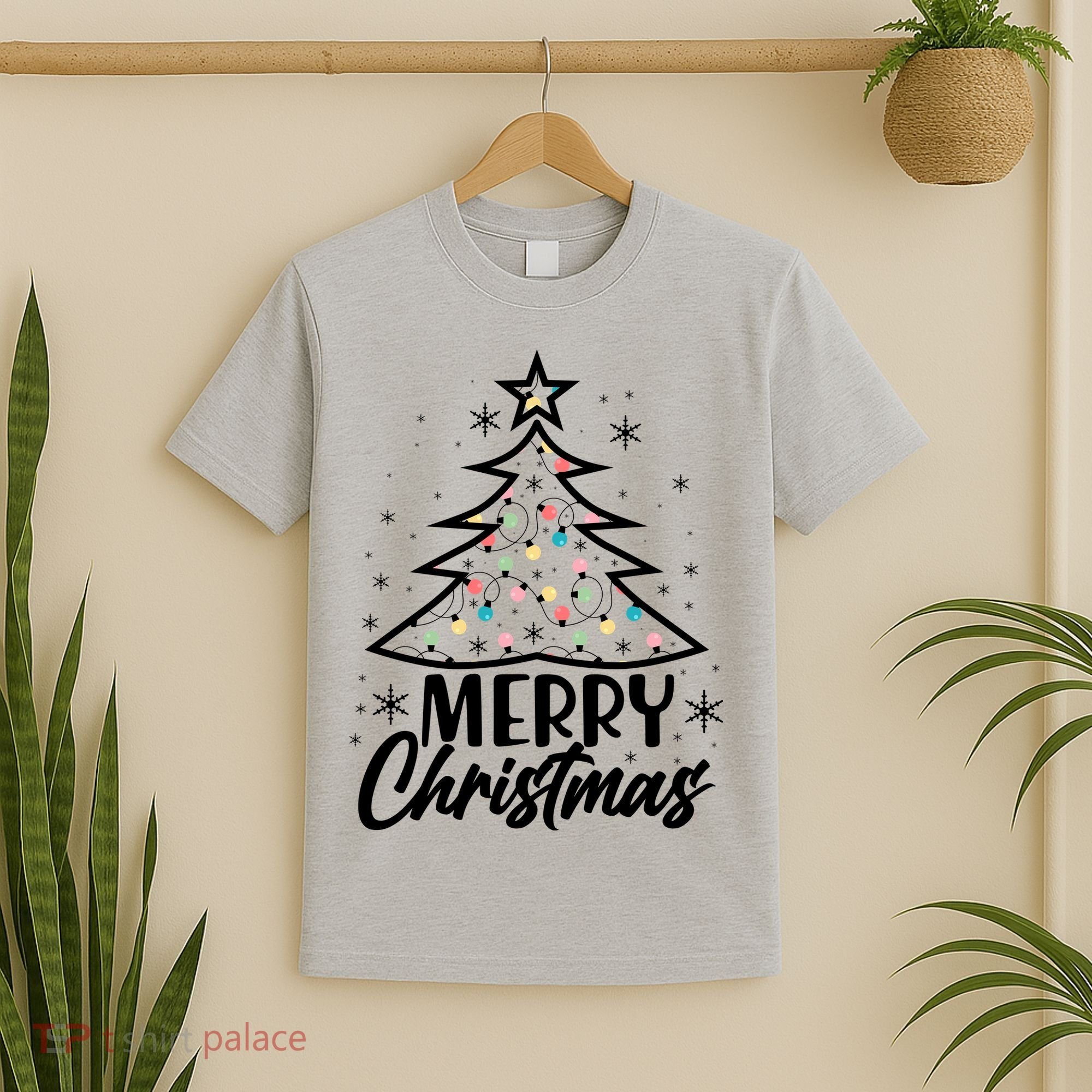 Cute Merry Christmas Tree Outline T-Shirt