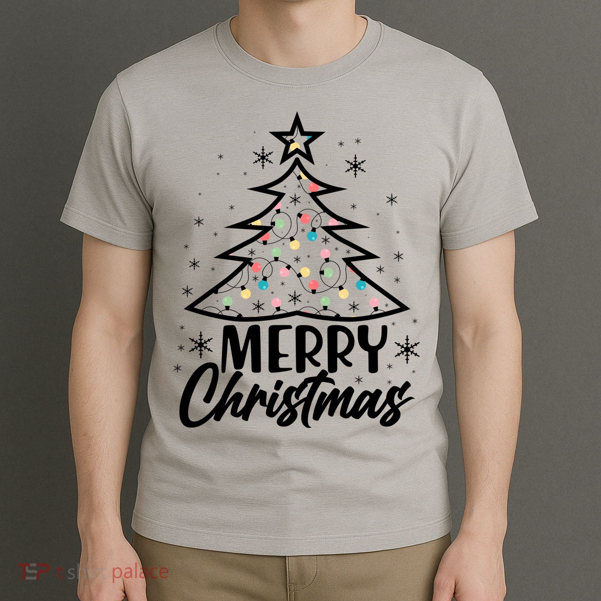 Cute Merry Christmas Tree Outline T-Shirt