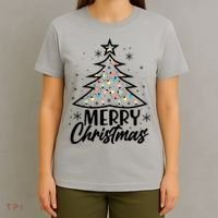 Cute Merry Christmas Tree Outline T-Shirt thumb 4