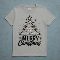 Cute Merry Christmas Tree Outline T-Shirt thumb 5