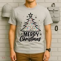 Cute Merry Christmas Tree Outline T-Shirt thumb 6