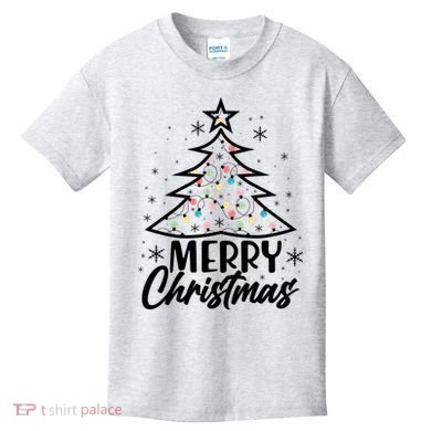 Cute Merry Christmas Tree Outline Kids T-Shirt