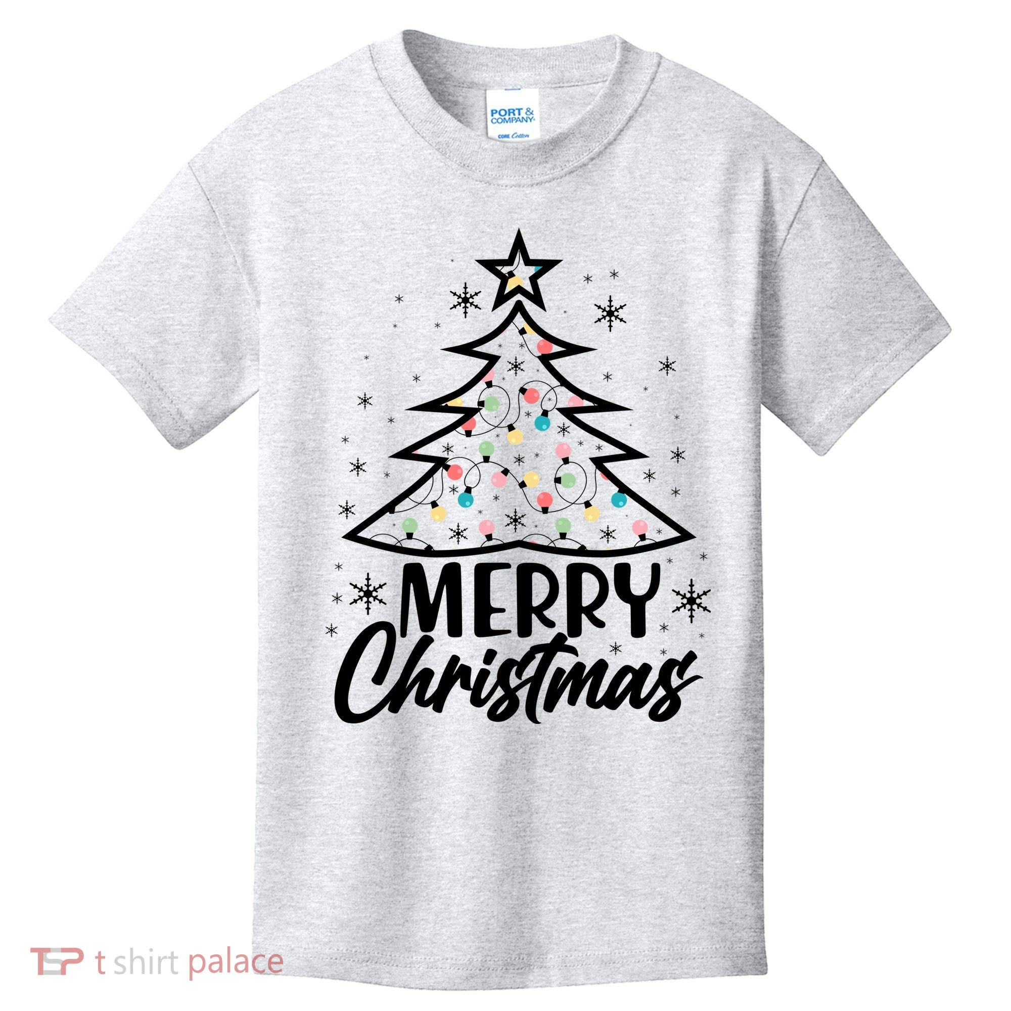 Cute Merry Christmas Tree Outline Kids T-Shirt