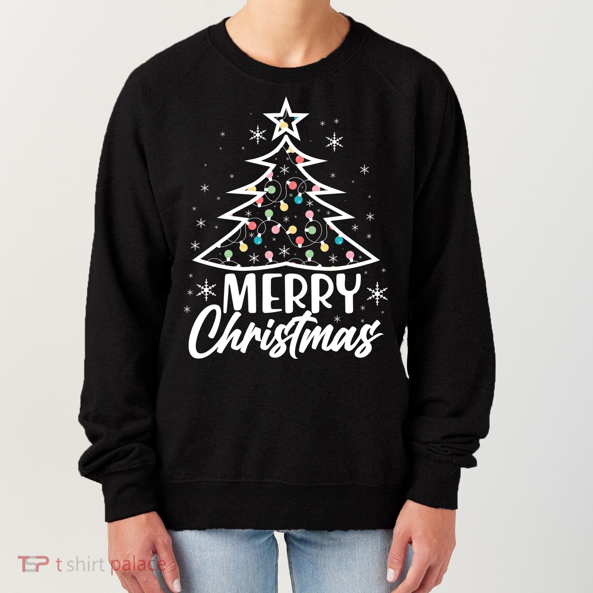 Cute Merry Christmas Tree Outline Women's Sweatshirt