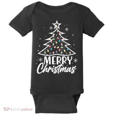 Cute Merry Christmas Tree Outline Baby Bodysuit