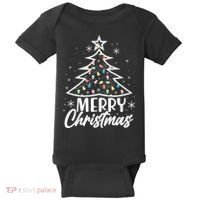 Cute Merry Christmas Tree Outline Baby Bodysuit thumb 0