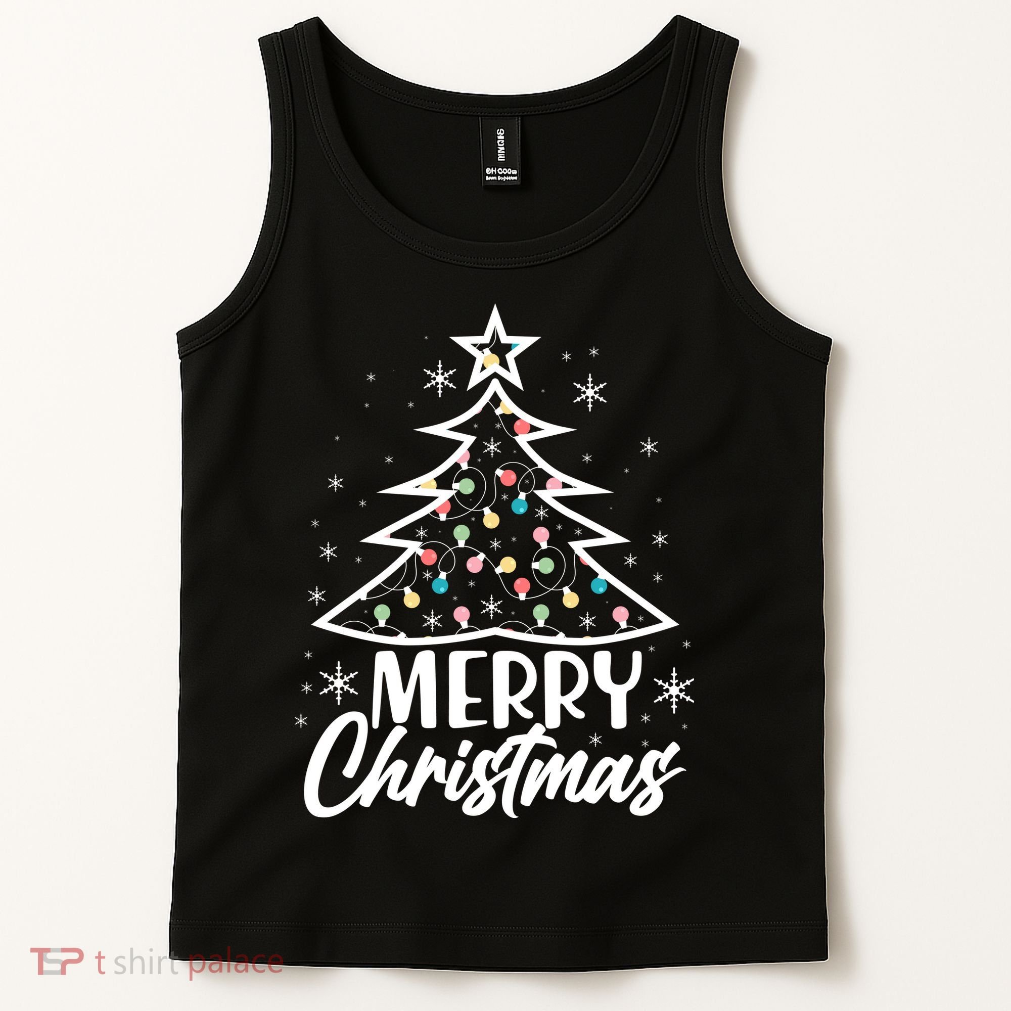 Cute Merry Christmas Tree Outline Tank Top