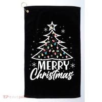 Cute Merry Christmas Tree Outline Golf Towel thumb 0
