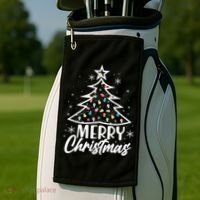 Cute Merry Christmas Tree Outline Golf Towel thumb 2
