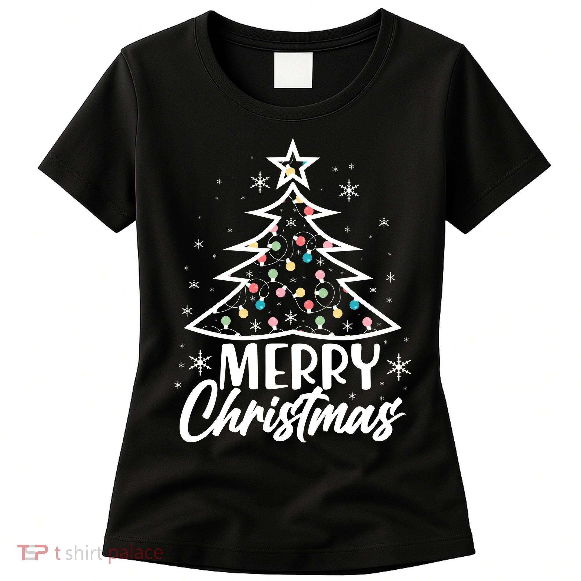 Cute Merry Christmas Tree Outline Women's T-Shirt