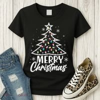 Cute Merry Christmas Tree Outline Women's T-Shirt thumb 3