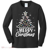 Cute Merry Christmas Tree Outline Kids Long Sleeve Shirt thumb 0