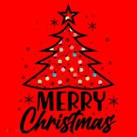 Cute Merry Christmas Tree Outline Santa Hat thumb 1