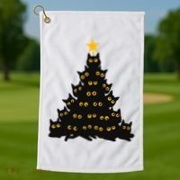 Christmas Meow Cute Cat Golf Towel thumb 1