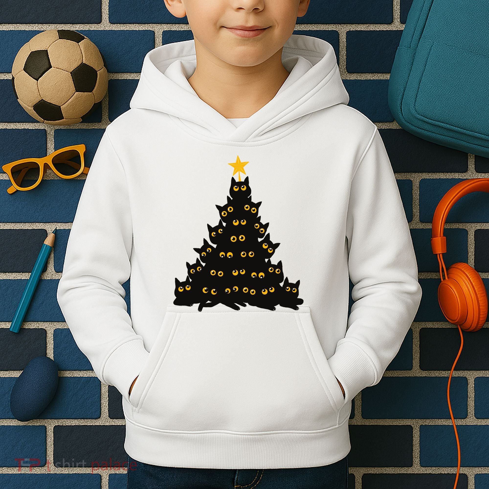 Christmas Meow Cute Cat Kids Hoodie