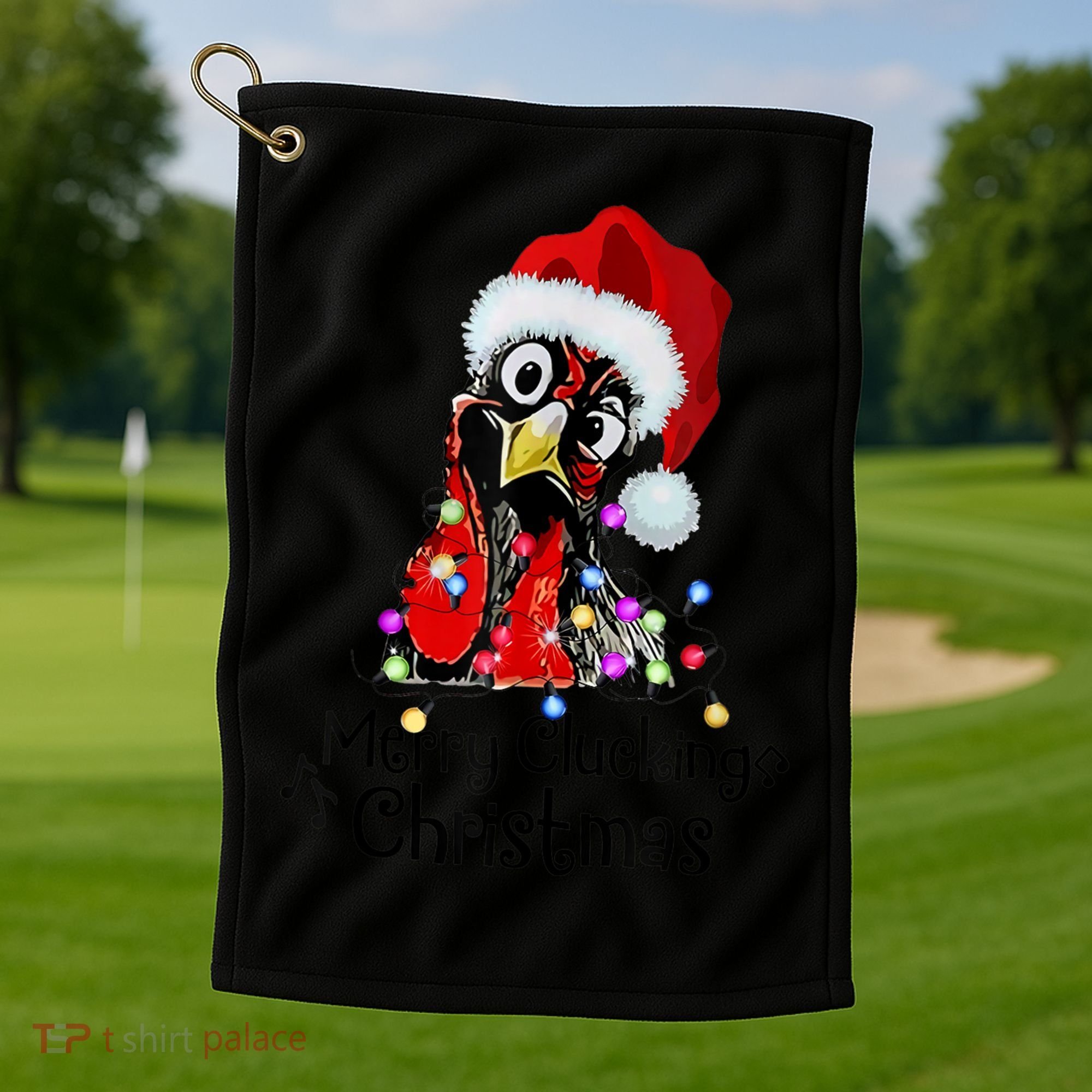 Chicken Merry Clucking Christmas Santa Funny Xmas Golf Towel