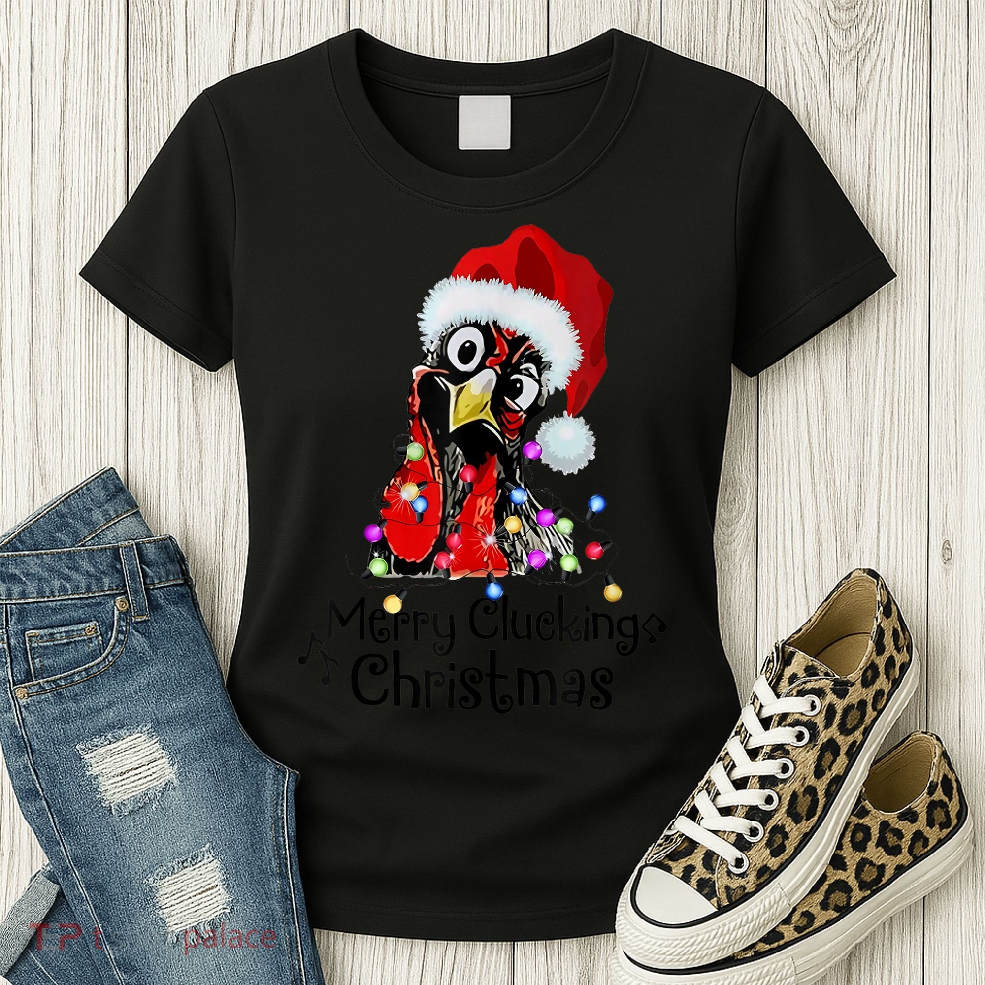 Chicken Merry Clucking Christmas Santa Funny Xmas Women's T-Shirt