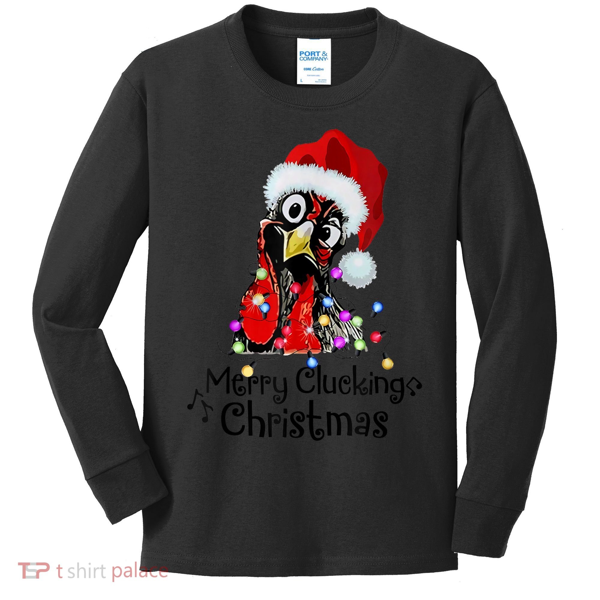 Chicken Merry Clucking Christmas Santa Funny Xmas Kids Long Sleeve Shirt