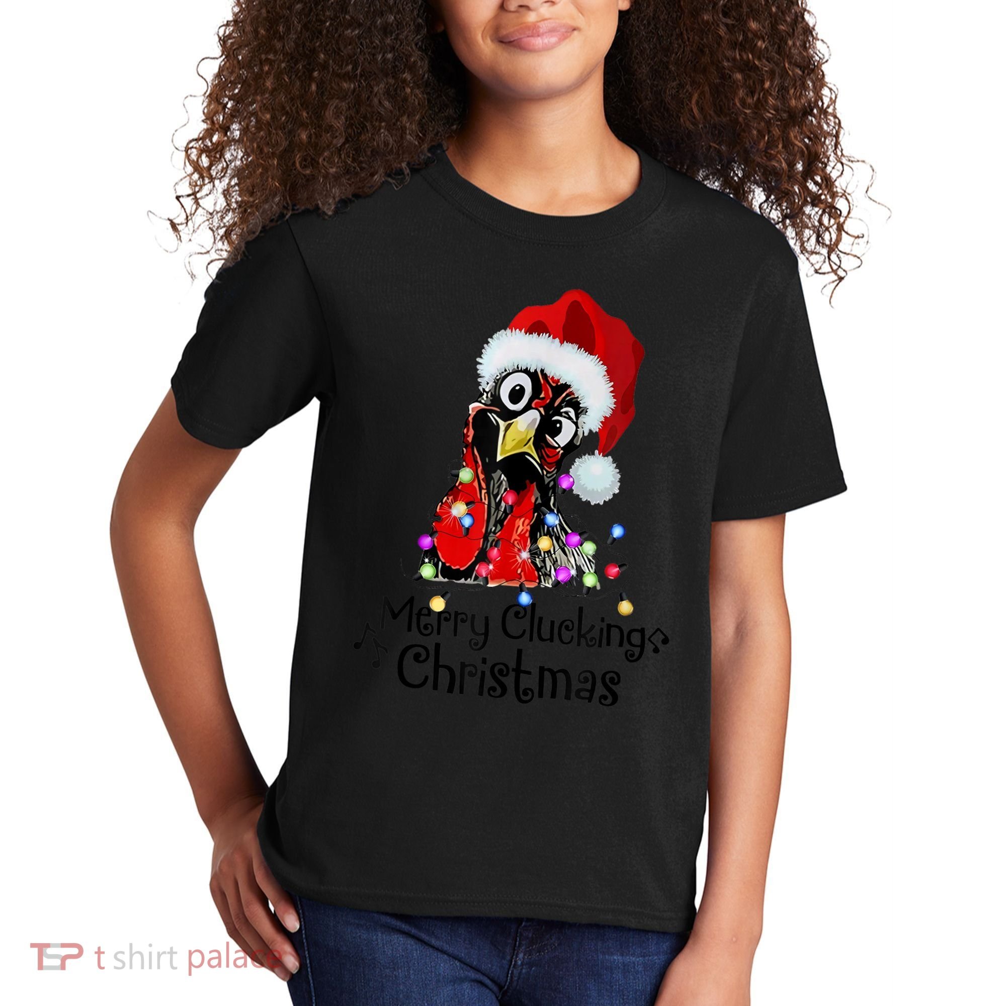 Chicken Merry Clucking Christmas Santa Funny Xmas Kids T-Shirt