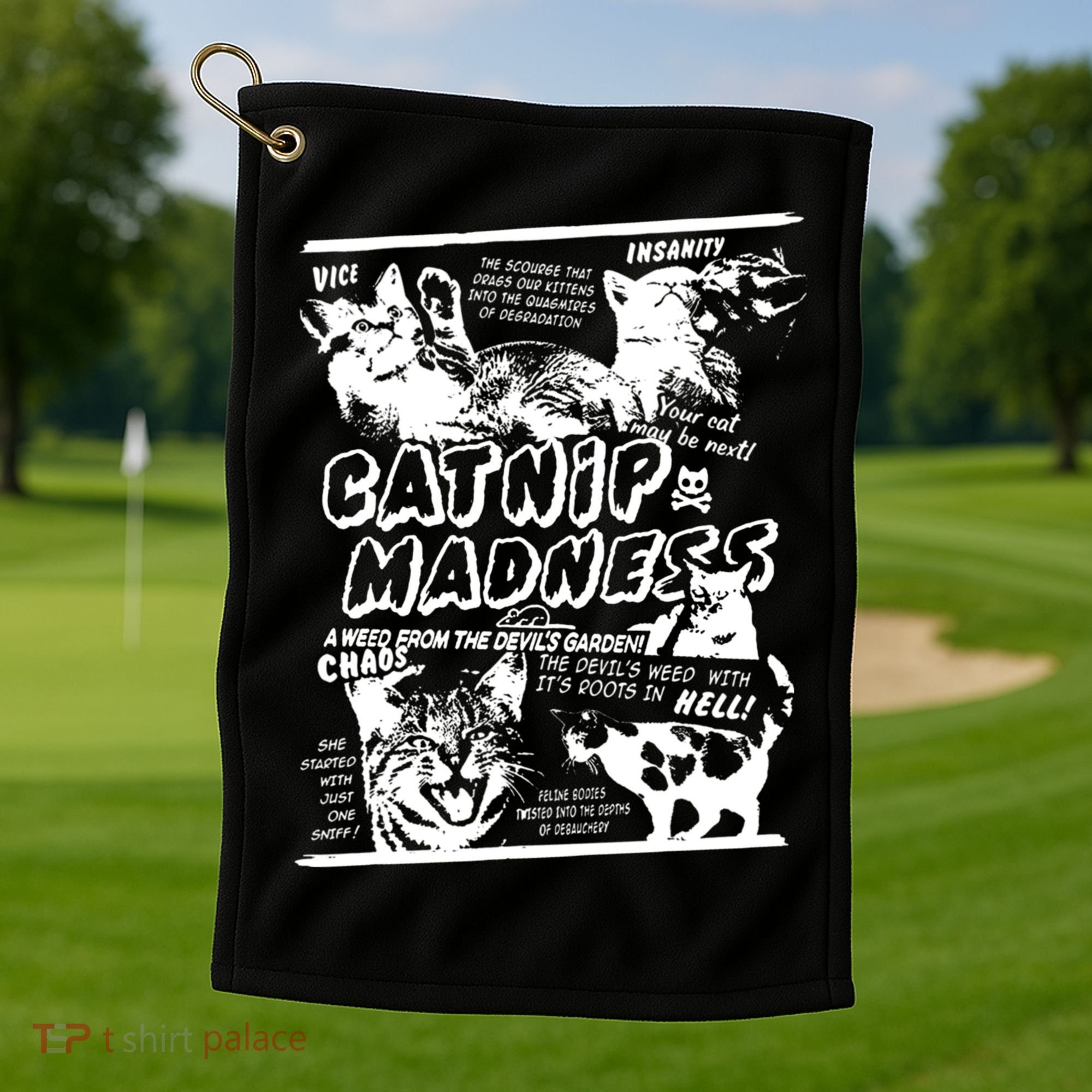 Catnip Madness Cute Kitten Cat Lover Gift For Cat Owners Golf Towel