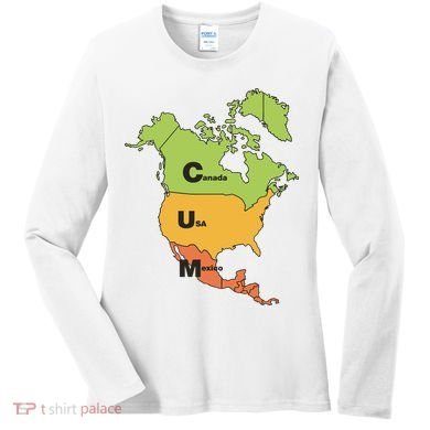 Cum Map Canada Usa And Mexico Women's Long Sleeve Shirt
