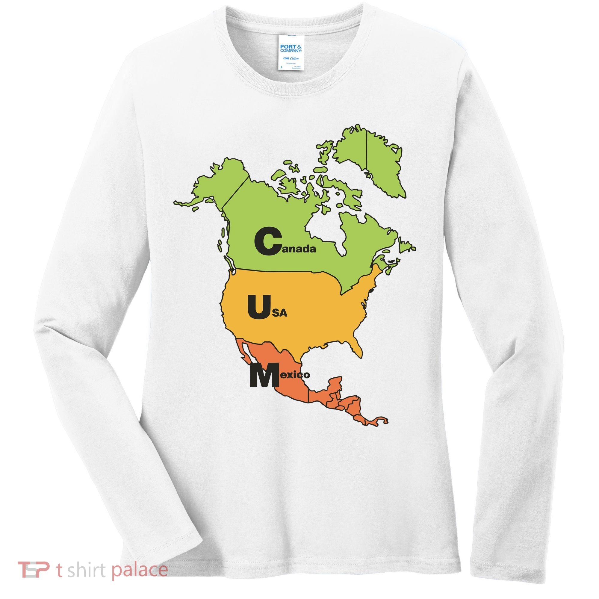 Cum Map Canada Usa And Mexico Women's Long Sleeve Shirt