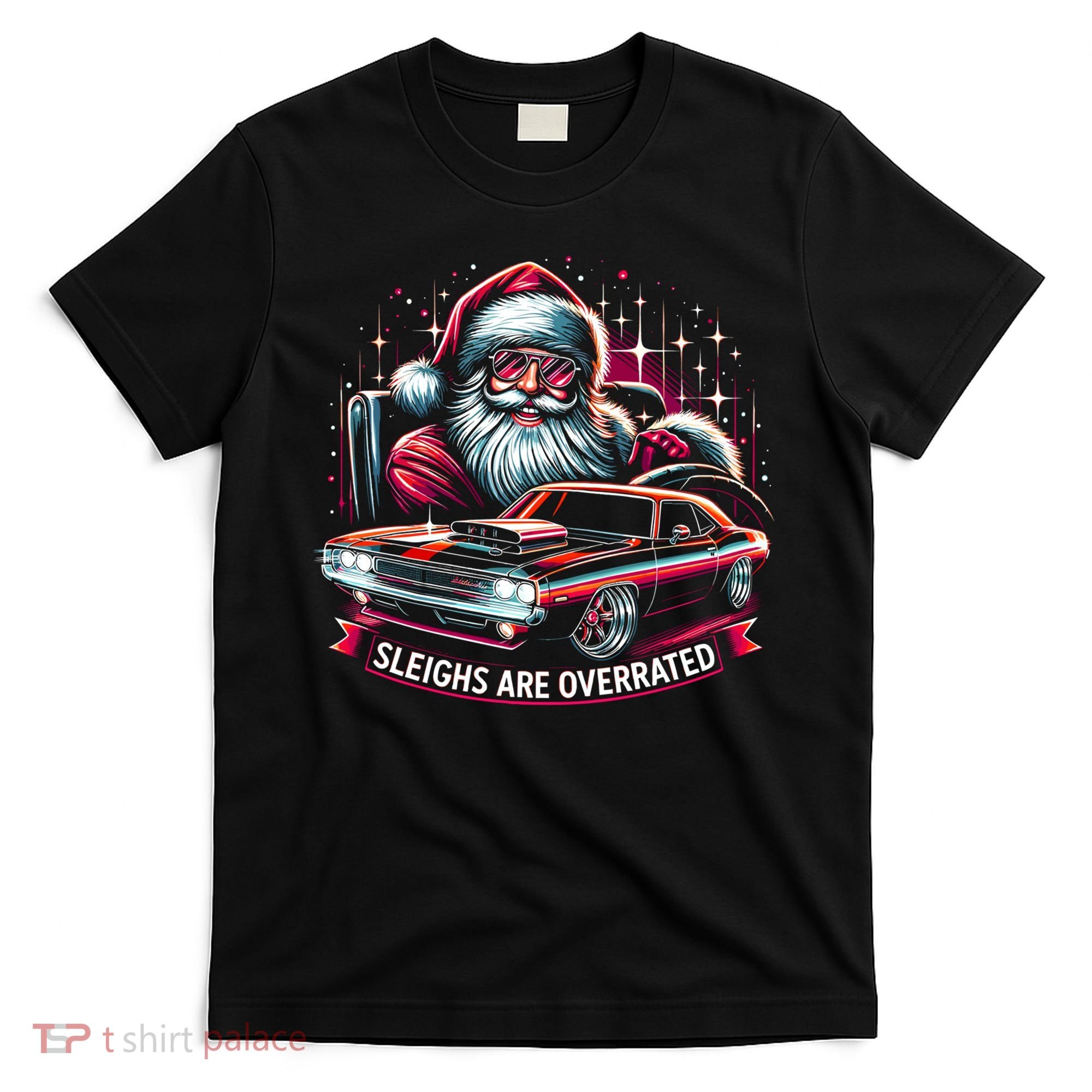 Classic Muscle Car Santa Hotrod V8 Enthusiast Christmas T-Shirt