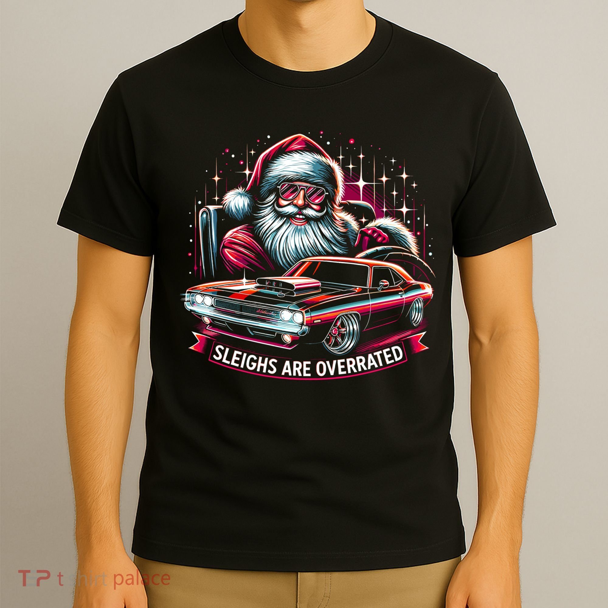 Classic Muscle Car Santa Hotrod V8 Enthusiast Christmas T-Shirt
