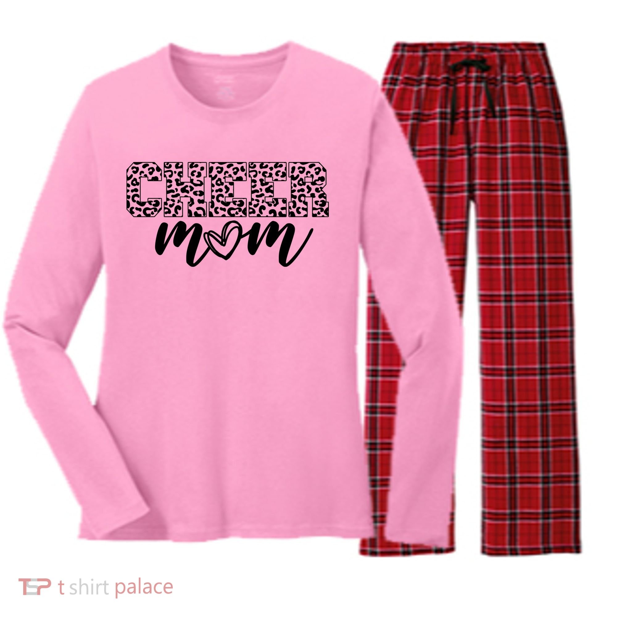 Cheer Mom Cheetah Print Cute Women's Long Sleeve Flannel Pajama Set 